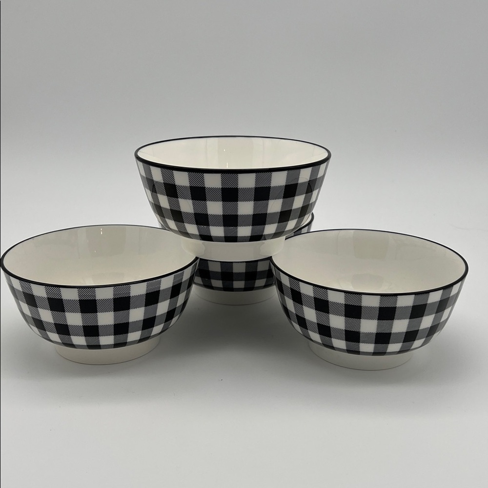 Christmas Holiday "Peace" Bowls 5.5" Diameter Black & White Checked (Set of 4) - Picture 4 of 12